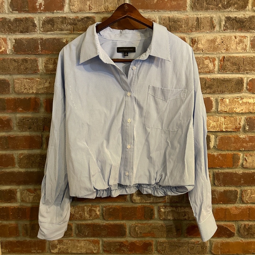 Dance&marvel pinstripe, blue, and white button up top size m